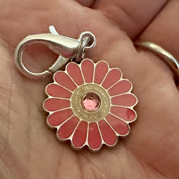 Coach Pink Enamel Crystal Flower Wristlet Bag Charm Silver-tone - Picture 4 of 7